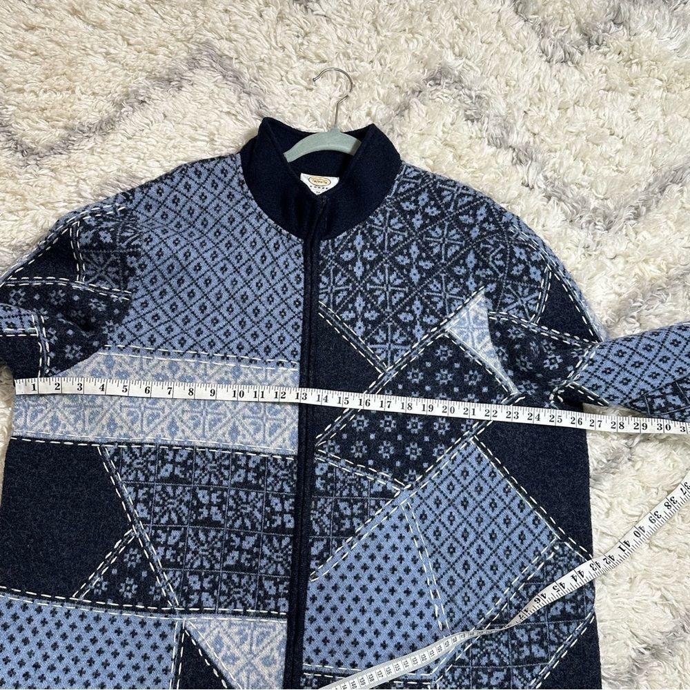 Talbots Navy and Light Blue Patchwork Bomber Jacket 100% MERINO WOOL - Picture 10 of 10